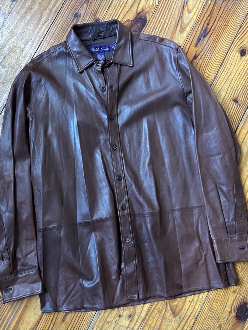 Ralph Lauren Purple Label Chocolate Brown Lambskin Button-Up Shirt Jacket - Picture 2 of 11